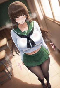 ≪ガルパン≫ むちむちエロボディのしほが教室でマッチョな男にご奉仕セックス♪舌を出してワンちゃんのように喘えぐスケスケ制服＆黒タイツのお嬢様♡
